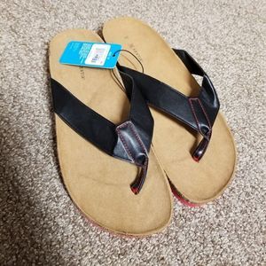 Mens black tan thong sandal size 10 New cork